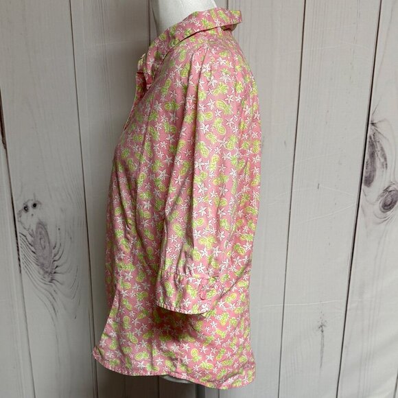 Vintage Lilly Pulitzer Pink Pineapple Floral Button Down Shirt Size 12 EUC - Picture 2 of 11